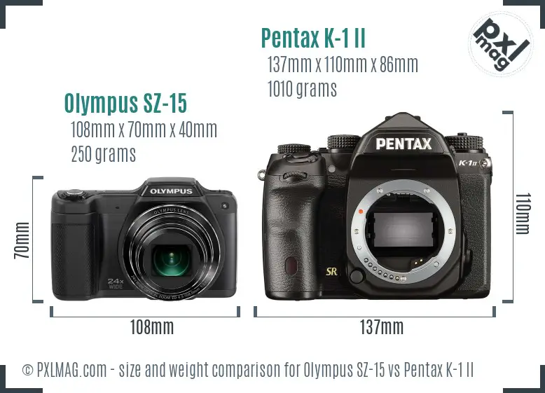 Olympus SZ-15 vs Pentax K-1 II size comparison