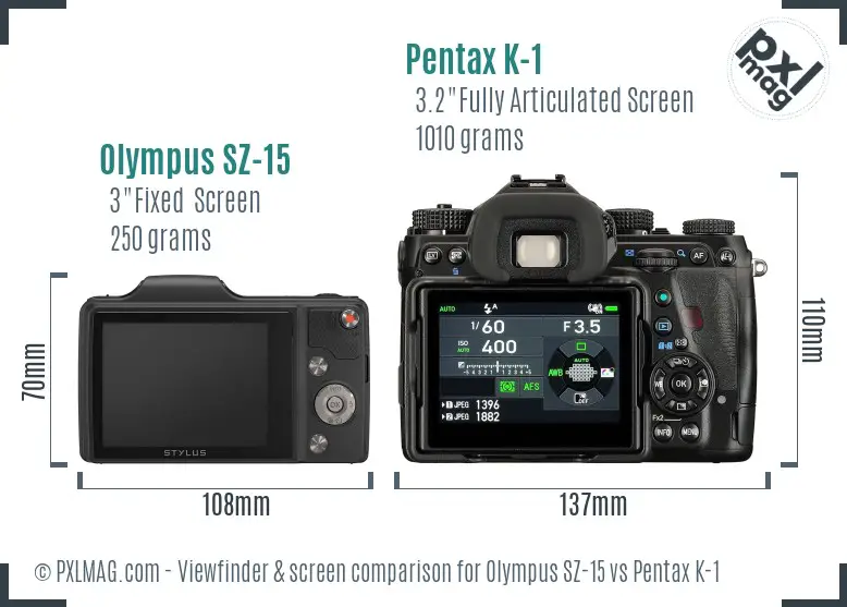 Olympus SZ-15 vs Pentax K-1 Screen and Viewfinder comparison