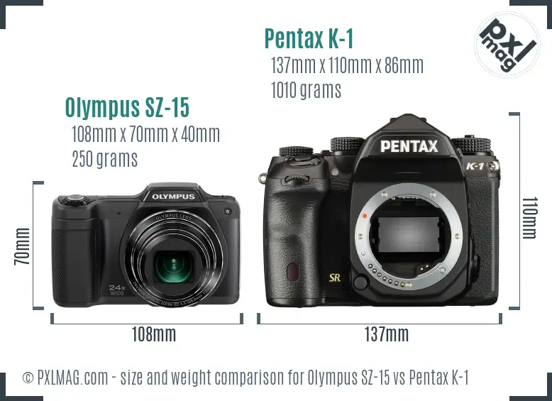 Olympus SZ-15 vs Pentax K-1 size comparison