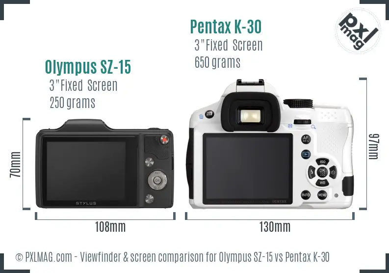 Olympus SZ-15 vs Pentax K-30 Screen and Viewfinder comparison