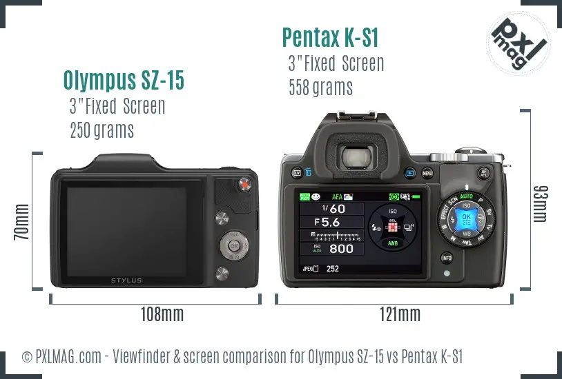 Olympus SZ-15 vs Pentax K-S1 Screen and Viewfinder comparison