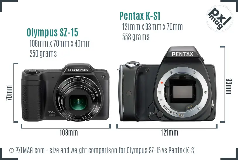 Olympus SZ-15 vs Pentax K-S1 size comparison