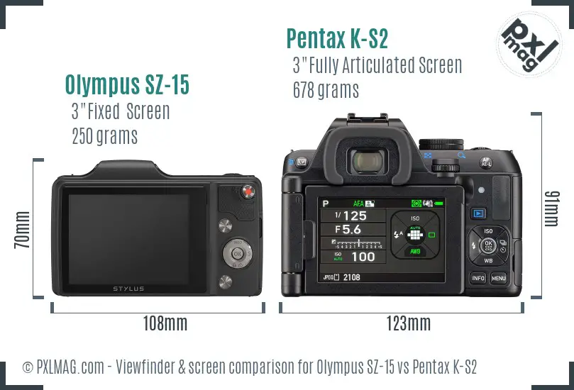 Olympus SZ-15 vs Pentax K-S2 Screen and Viewfinder comparison