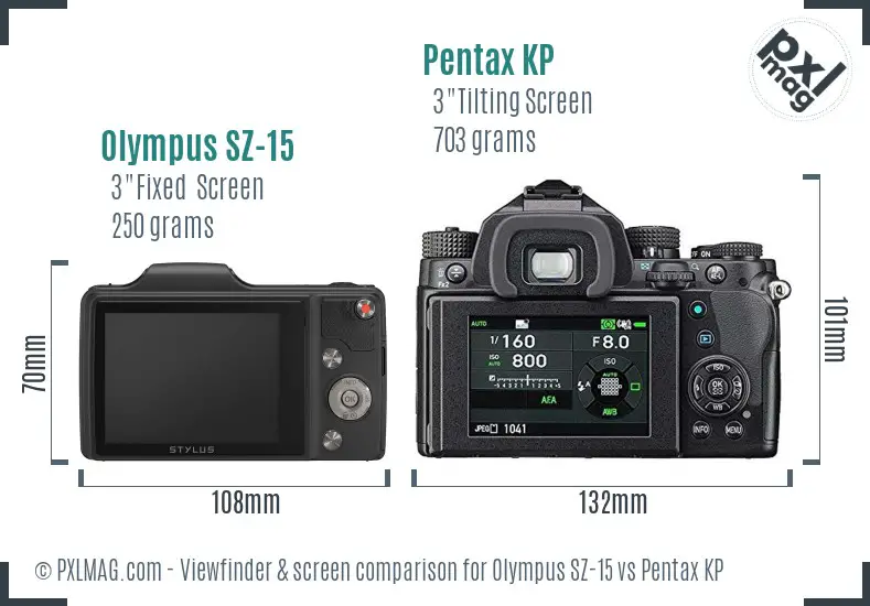 Olympus SZ-15 vs Pentax KP Screen and Viewfinder comparison