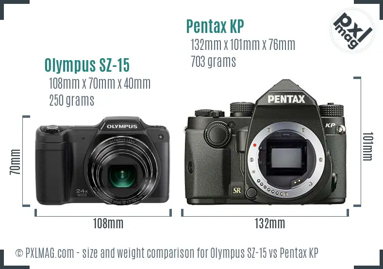 Olympus SZ-15 vs Pentax KP size comparison