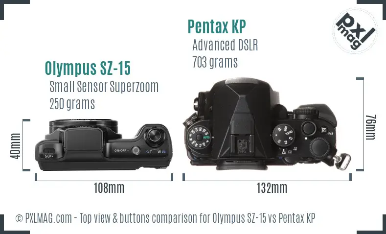 Olympus SZ-15 vs Pentax KP top view buttons comparison