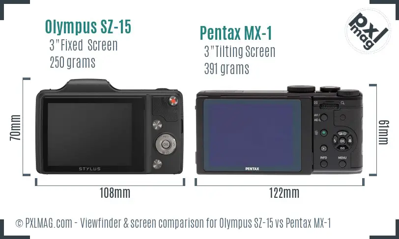 Olympus SZ-15 vs Pentax MX-1 Screen and Viewfinder comparison
