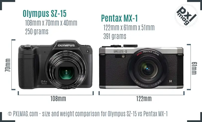 Olympus SZ-15 vs Pentax MX-1 size comparison