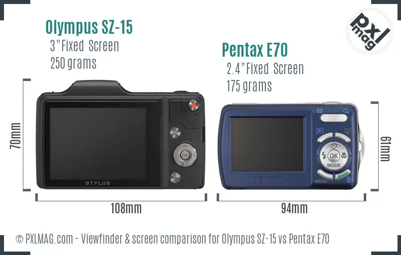 Olympus SZ-15 vs Pentax E70 Screen and Viewfinder comparison