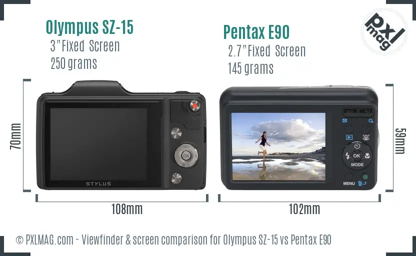 Olympus SZ-15 vs Pentax E90 Screen and Viewfinder comparison