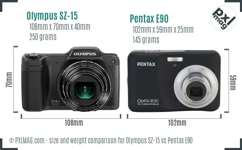 Olympus SZ-15 vs Pentax E90 size comparison