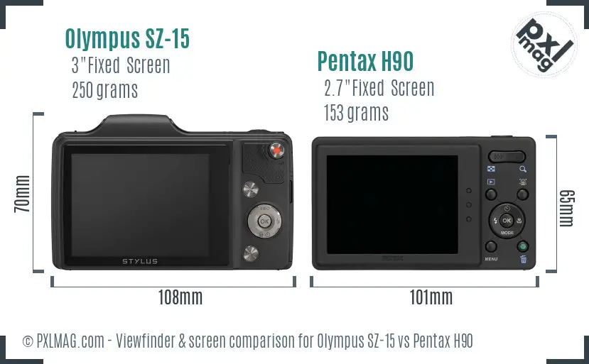 Olympus SZ-15 vs Pentax H90 Screen and Viewfinder comparison