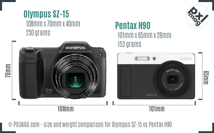 Olympus SZ-15 vs Pentax H90 size comparison