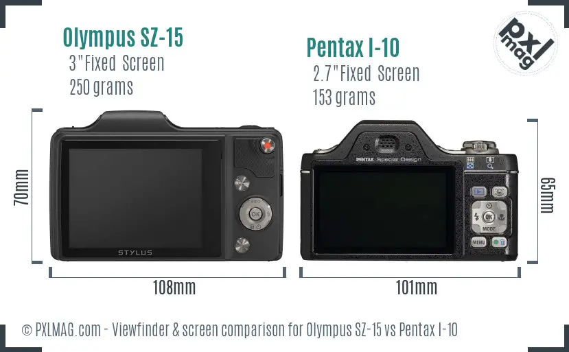 Olympus SZ-15 vs Pentax I-10 Screen and Viewfinder comparison