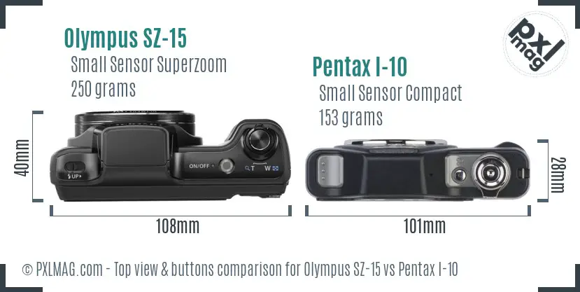 Olympus SZ-15 vs Pentax I-10 top view buttons comparison