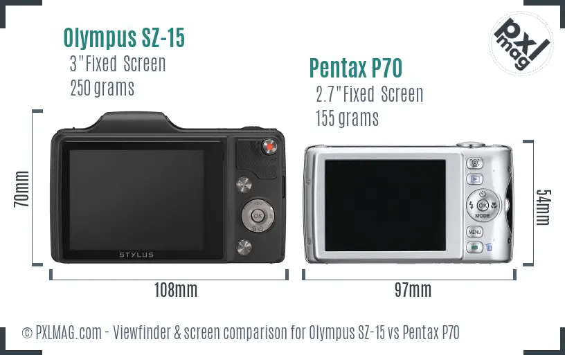 Olympus SZ-15 vs Pentax P70 Screen and Viewfinder comparison