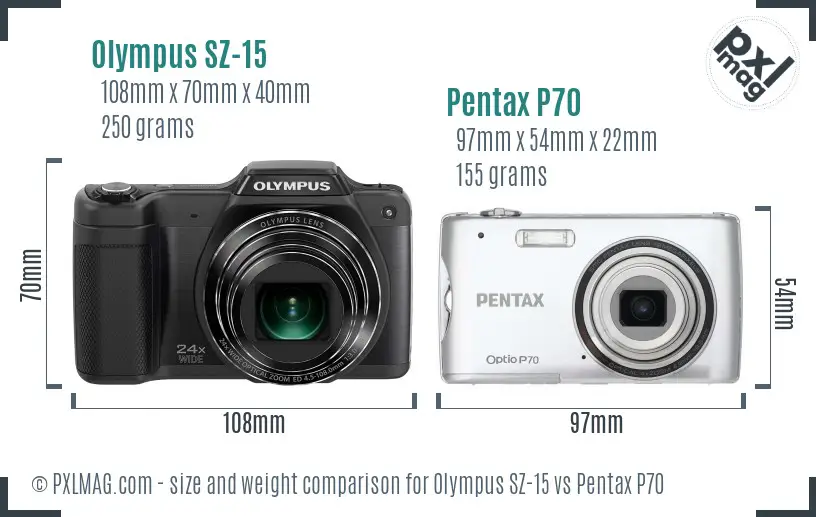 Olympus SZ-15 vs Pentax P70 size comparison
