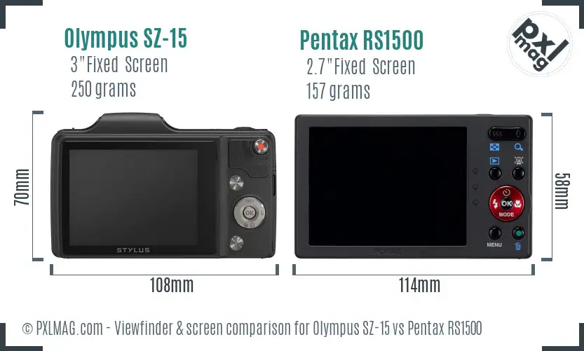 Olympus SZ-15 vs Pentax RS1500 Screen and Viewfinder comparison