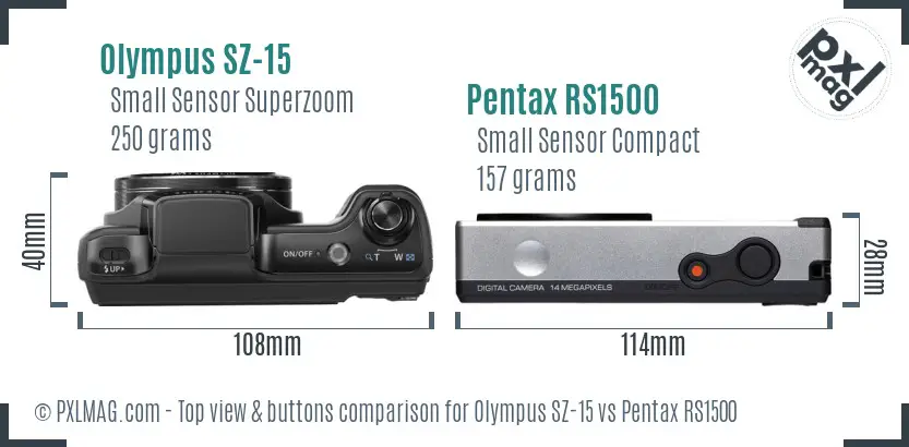Olympus SZ-15 vs Pentax RS1500 top view buttons comparison
