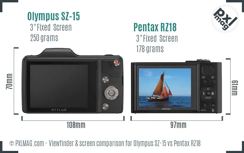 Olympus SZ-15 vs Pentax RZ18 Screen and Viewfinder comparison