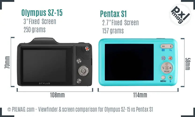 Olympus SZ-15 vs Pentax S1 Screen and Viewfinder comparison