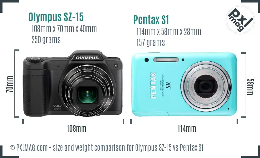 Olympus SZ-15 vs Pentax S1 size comparison