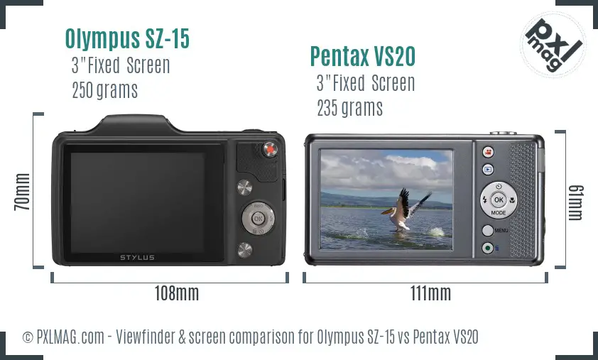 Olympus SZ-15 vs Pentax VS20 Screen and Viewfinder comparison