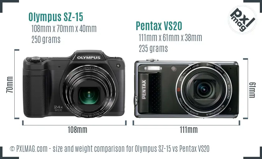 Olympus SZ-15 vs Pentax VS20 size comparison