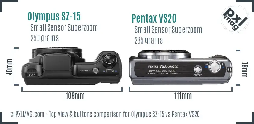 Olympus SZ-15 vs Pentax VS20 top view buttons comparison