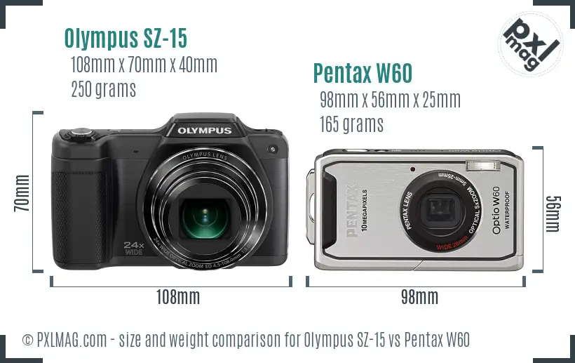Olympus SZ-15 vs Pentax W60 size comparison