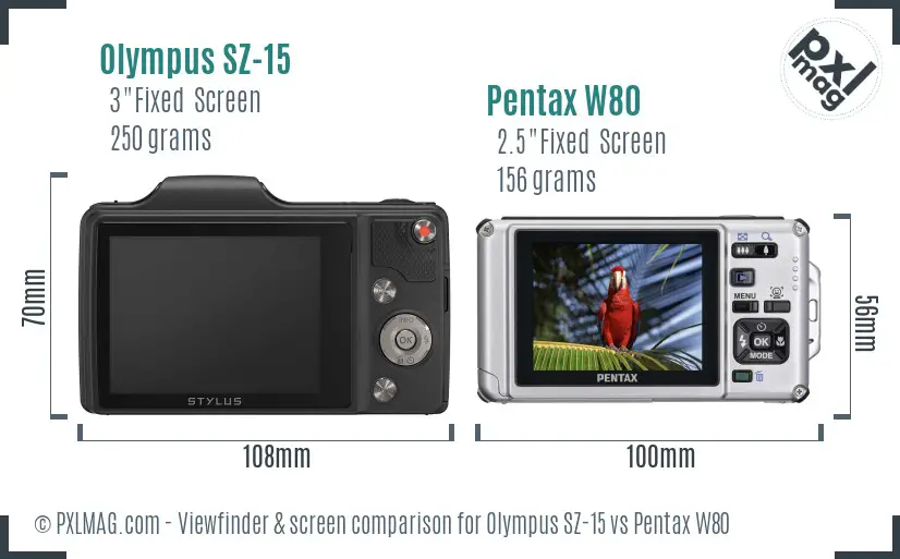 Olympus SZ-15 vs Pentax W80 Screen and Viewfinder comparison
