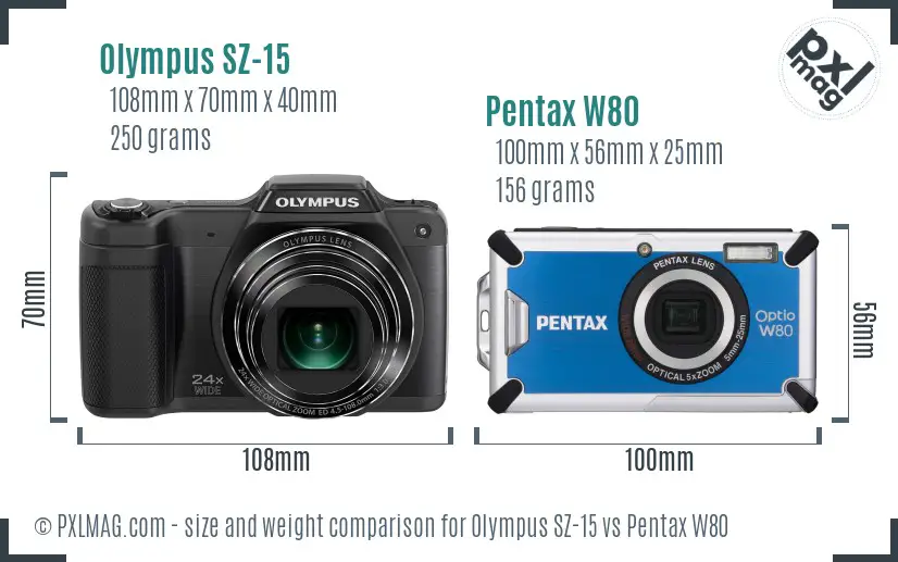 Olympus SZ-15 vs Pentax W80 size comparison