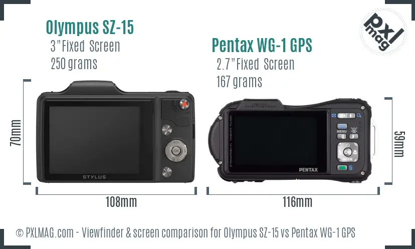 Olympus SZ-15 vs Pentax WG-1 GPS Screen and Viewfinder comparison