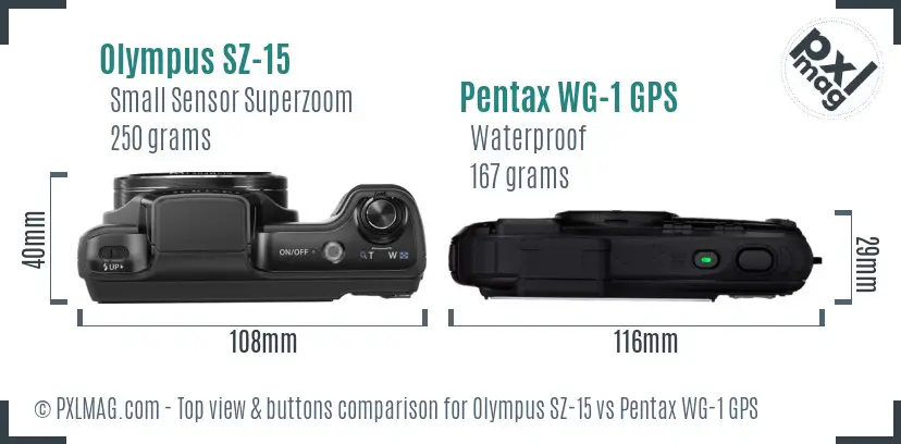 Olympus SZ-15 vs Pentax WG-1 GPS top view buttons comparison