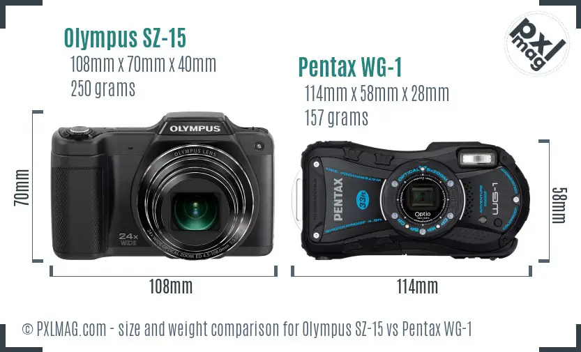 Olympus SZ-15 vs Pentax WG-1 size comparison