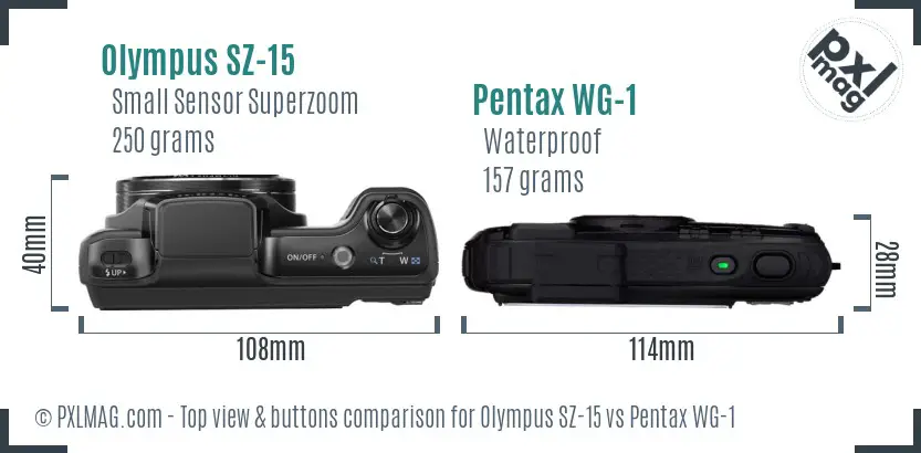 Olympus SZ-15 vs Pentax WG-1 top view buttons comparison