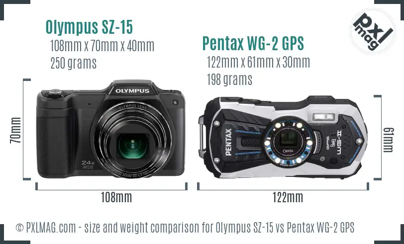 Olympus SZ-15 vs Pentax WG-2 GPS size comparison