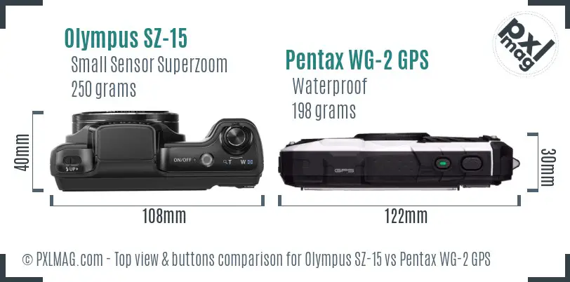 Olympus SZ-15 vs Pentax WG-2 GPS top view buttons comparison