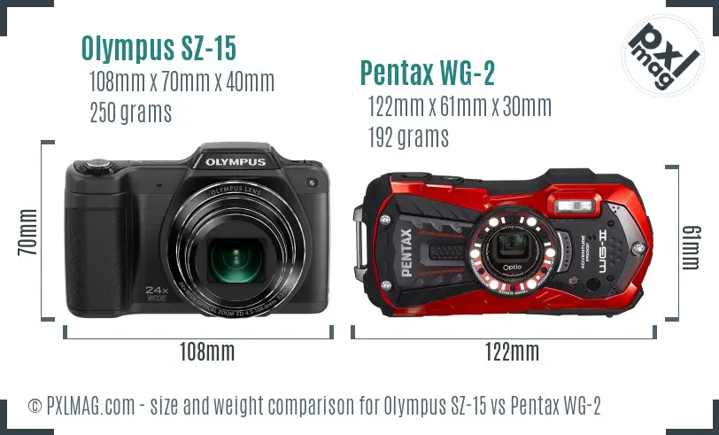 Olympus SZ-15 vs Pentax WG-2 size comparison
