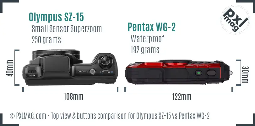 Olympus SZ-15 vs Pentax WG-2 top view buttons comparison