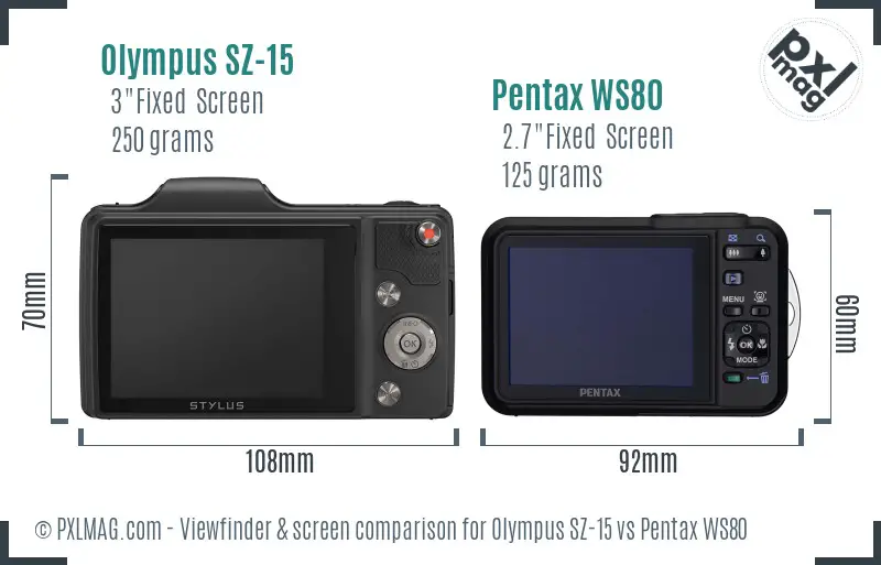 Olympus SZ-15 vs Pentax WS80 Screen and Viewfinder comparison