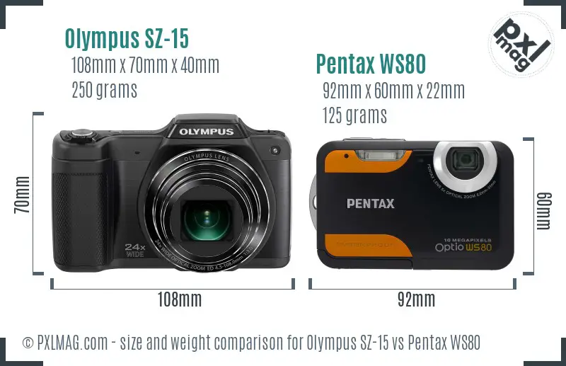 Olympus SZ-15 vs Pentax WS80 size comparison