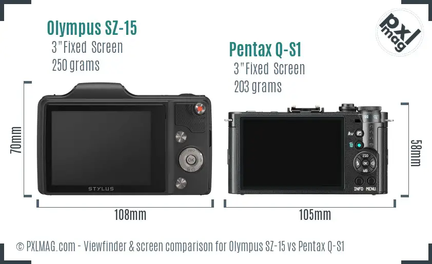 Olympus SZ-15 vs Pentax Q-S1 Screen and Viewfinder comparison