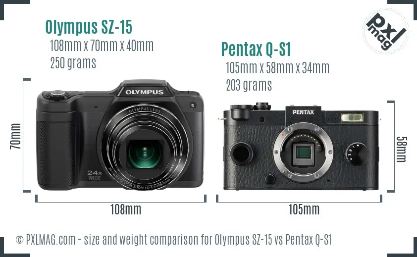 Olympus SZ-15 vs Pentax Q-S1 size comparison