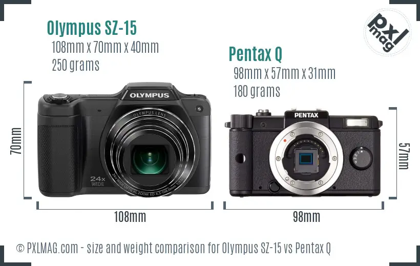 Olympus SZ-15 vs Pentax Q size comparison
