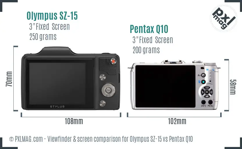 Olympus SZ-15 vs Pentax Q10 Screen and Viewfinder comparison