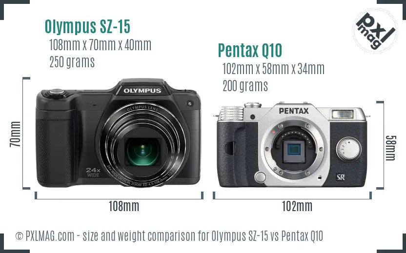 Olympus SZ-15 vs Pentax Q10 size comparison