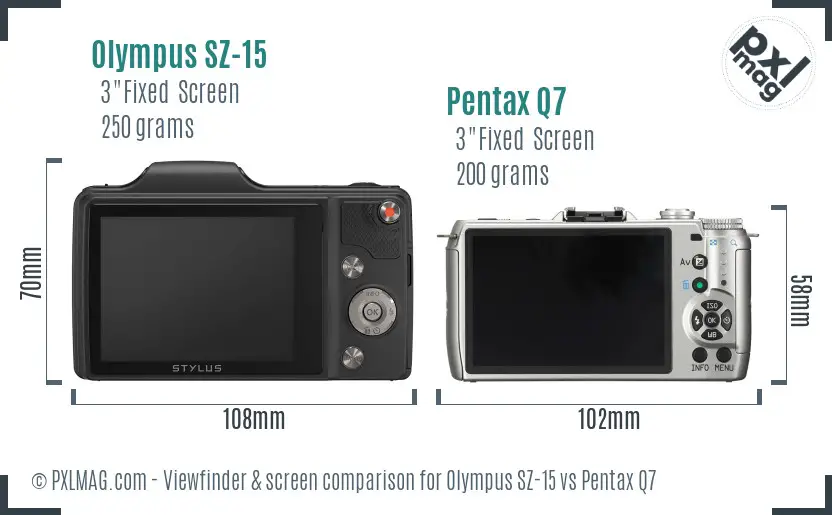 Olympus SZ-15 vs Pentax Q7 Screen and Viewfinder comparison