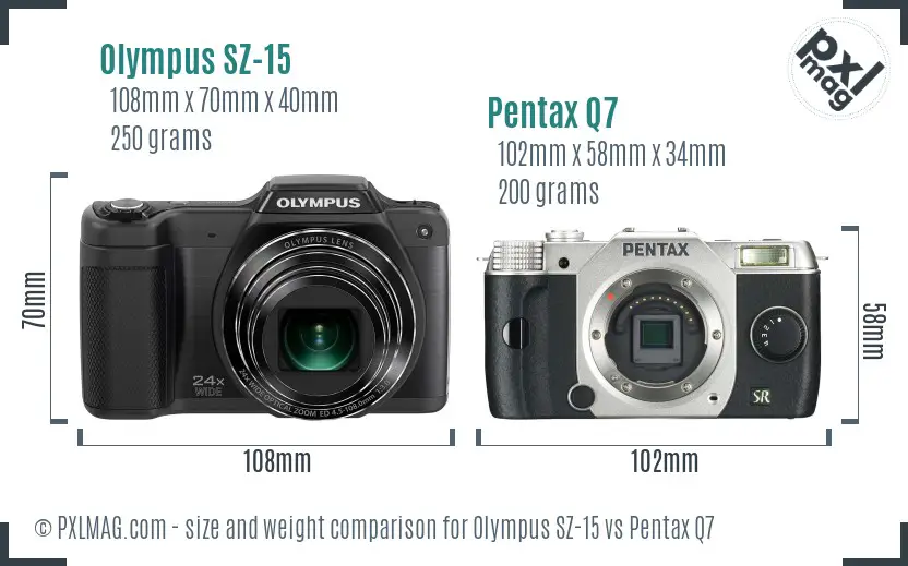 Olympus SZ-15 vs Pentax Q7 size comparison