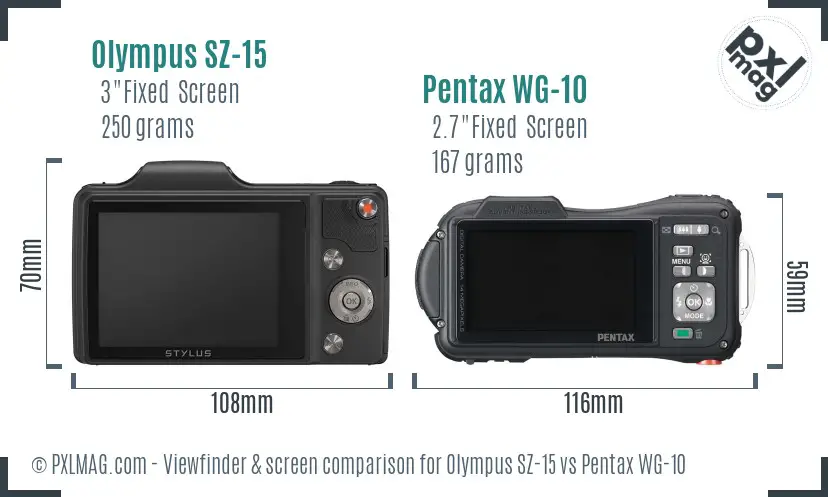 Olympus SZ-15 vs Pentax WG-10 Screen and Viewfinder comparison